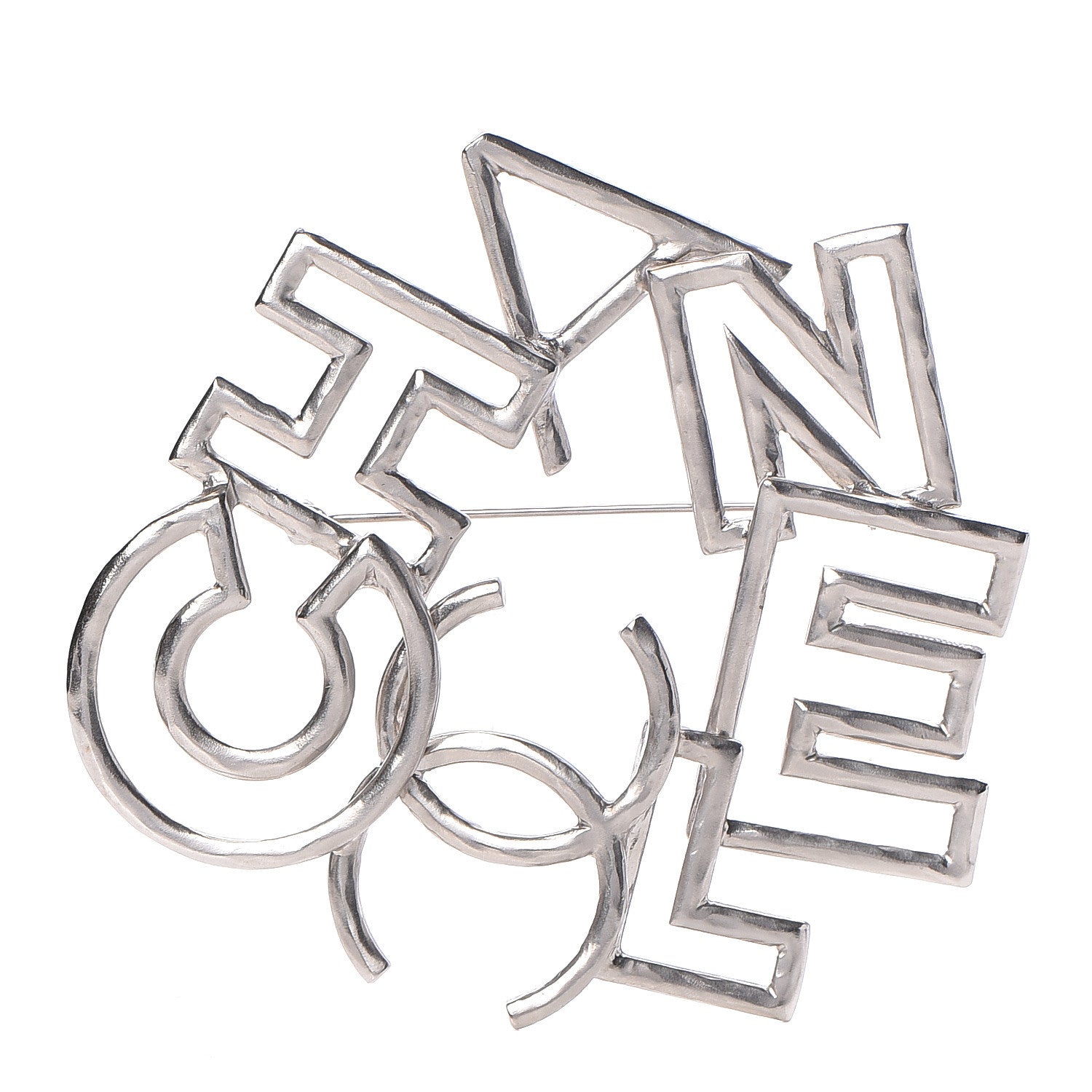 Chanel Metal Logo Brooch Silver 1 of 5