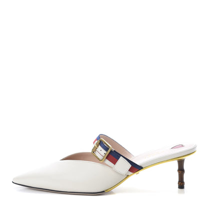 Gucci Malaga Kid Sylvie Web Bamboo Low Heel Mules 40.5 White 1 of 9