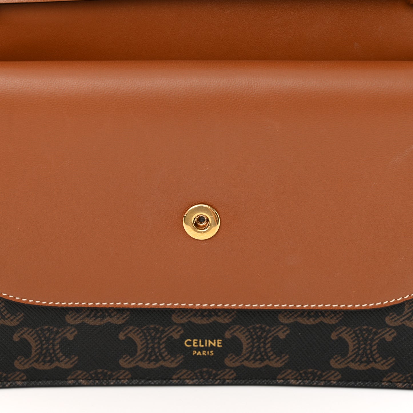 Triomphe Canvas Lambskin Wallet On Strap Tan