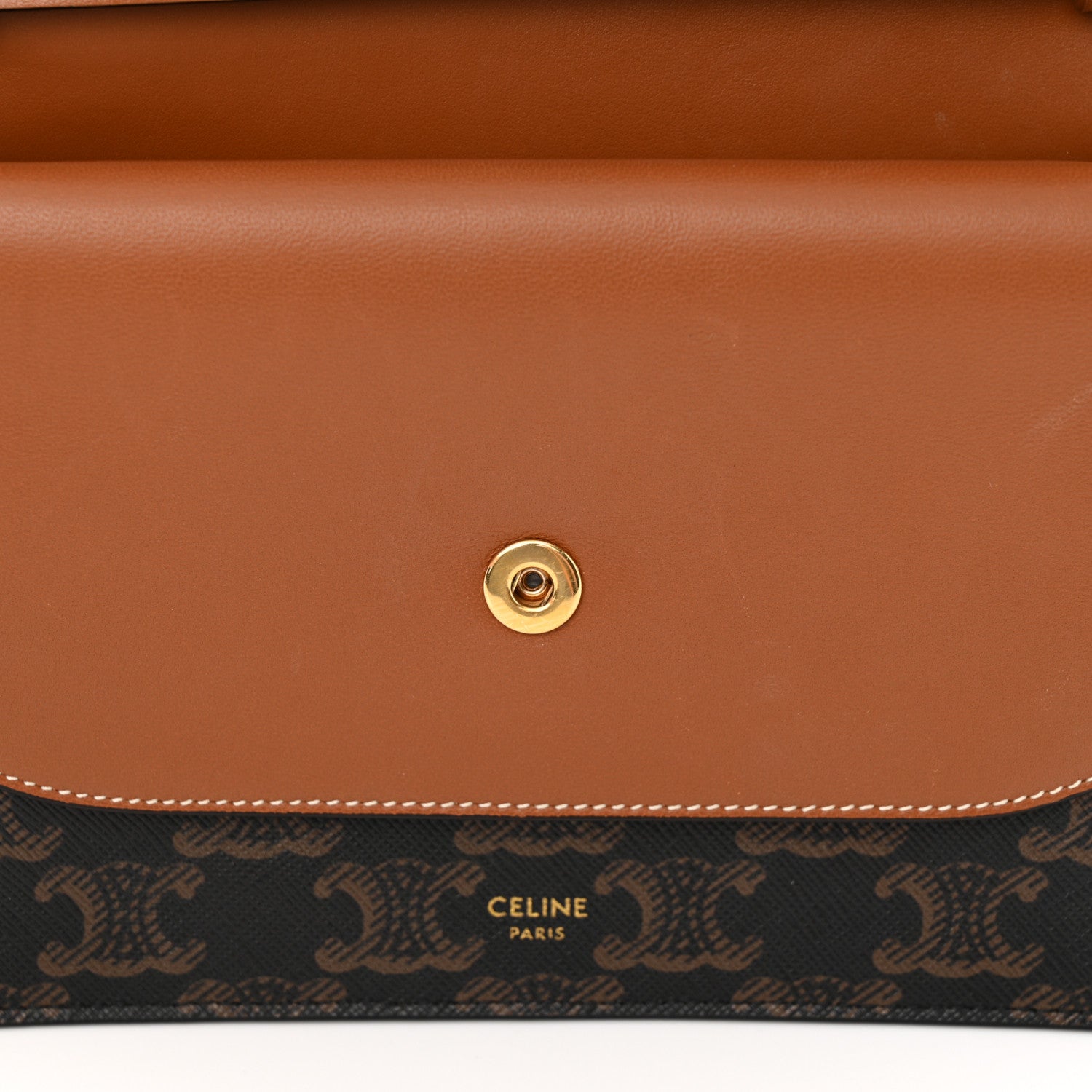 Celine Triomphe Canvas Lambskin Wallet On Strap Tan 13 of 14