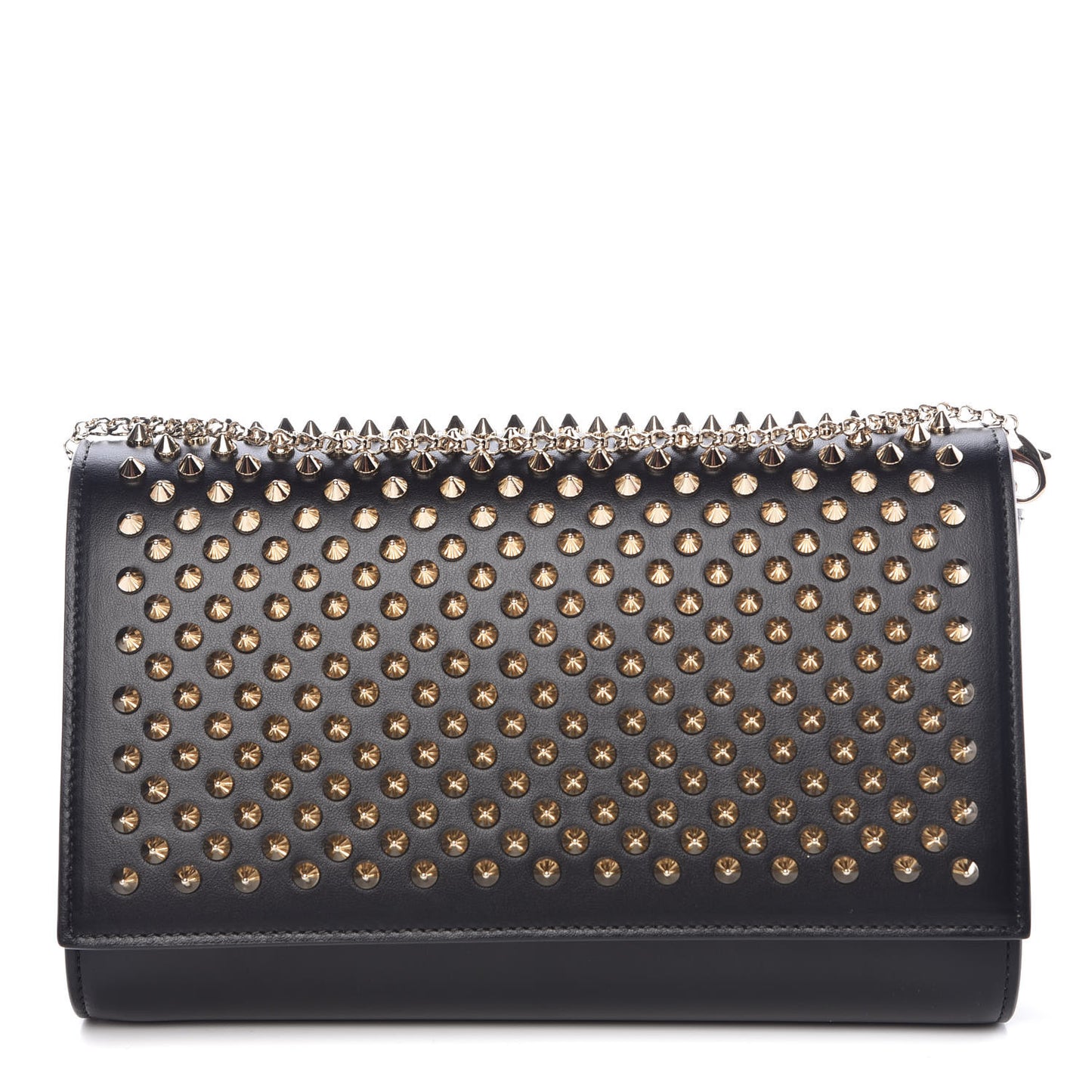 Calfskin Patent Leopard Spikes Paloma Clutch Black