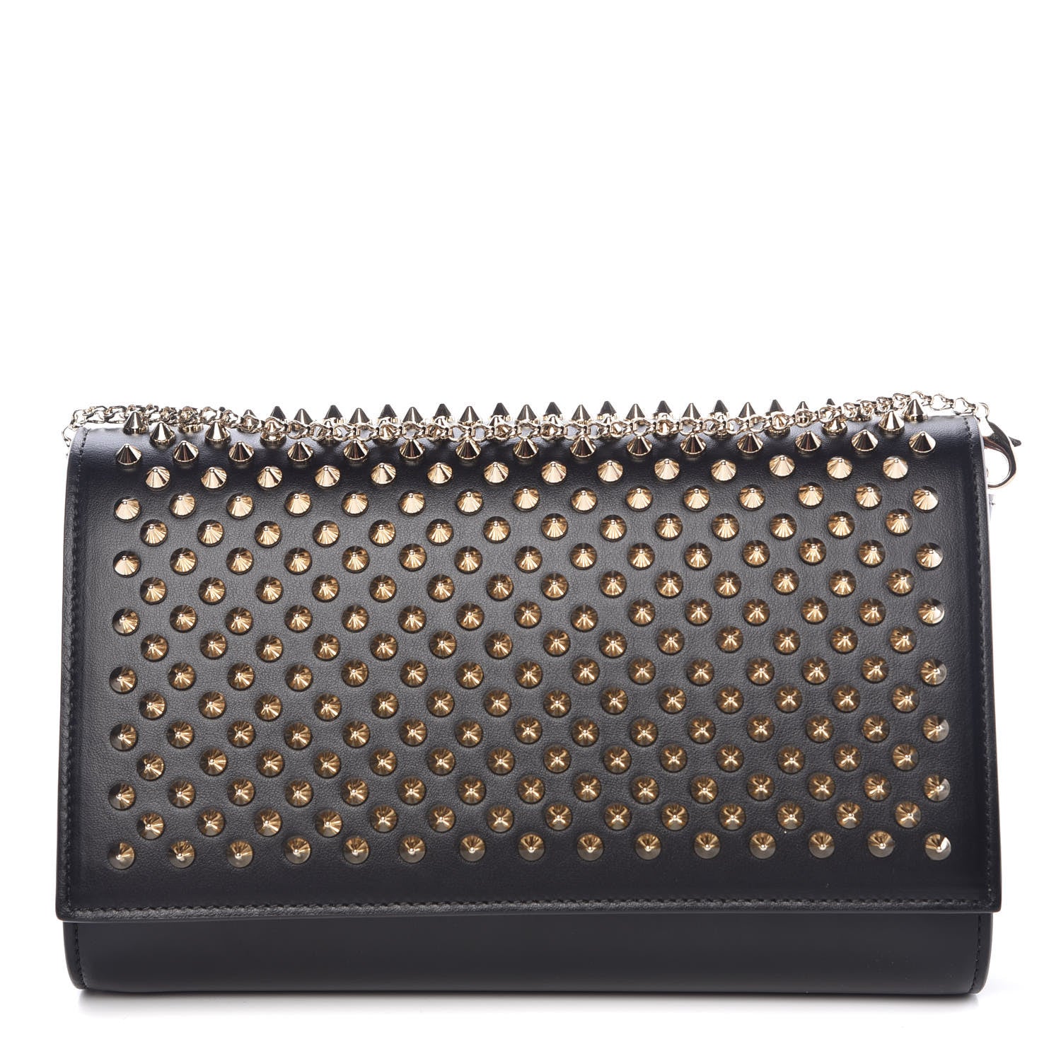 Christian Louboutin Calfskin Patent Leopard Spikes Paloma Clutch Black 1 of 10