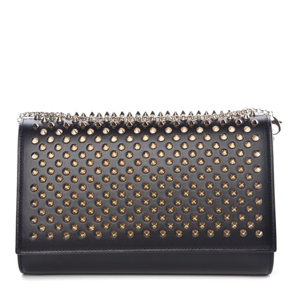 Christian Louboutin Calfskin Patent Leopard Spikes Paloma Clutch Black 1 of 10