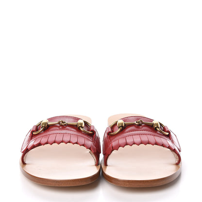 Gucci Malaga Kid Fringe Horsebit Slide Sandals 37.5 Hibiscus Red 2 of 8