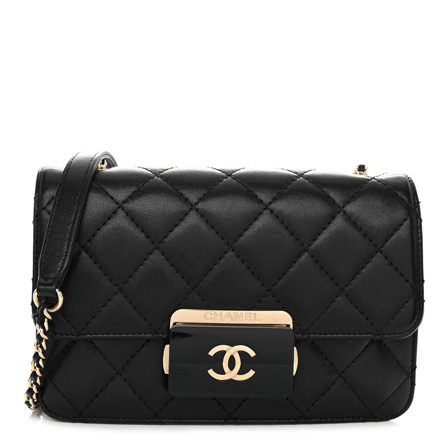 Sheepskin Quilted Mini Beauty Lock Flap Black