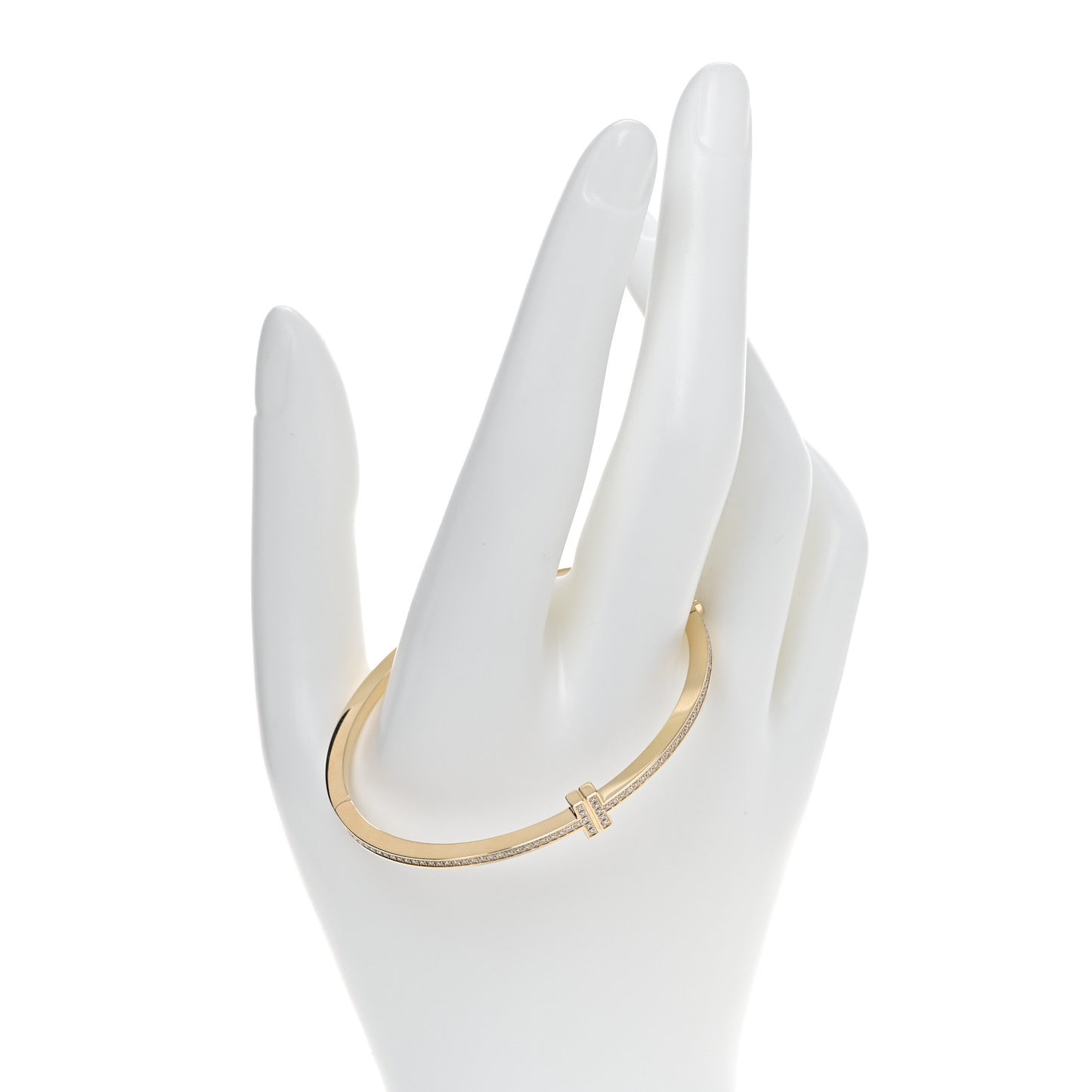 18K Yellow Gold Diamond T Hinged Wire Bangle Bracelet