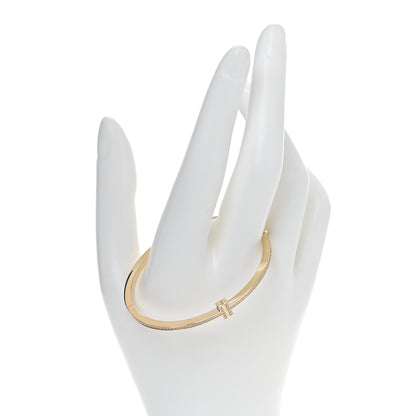 Tiffany 18K Yellow Gold Diamond T Hinged Wire Bangle Bracelet 2 of 7