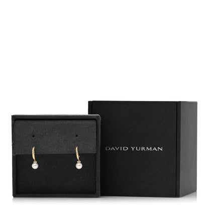 David Yurman 18K Yellow Gold Diamond Pearl Petite Solari Hoop Drop Earrings 5 of 5