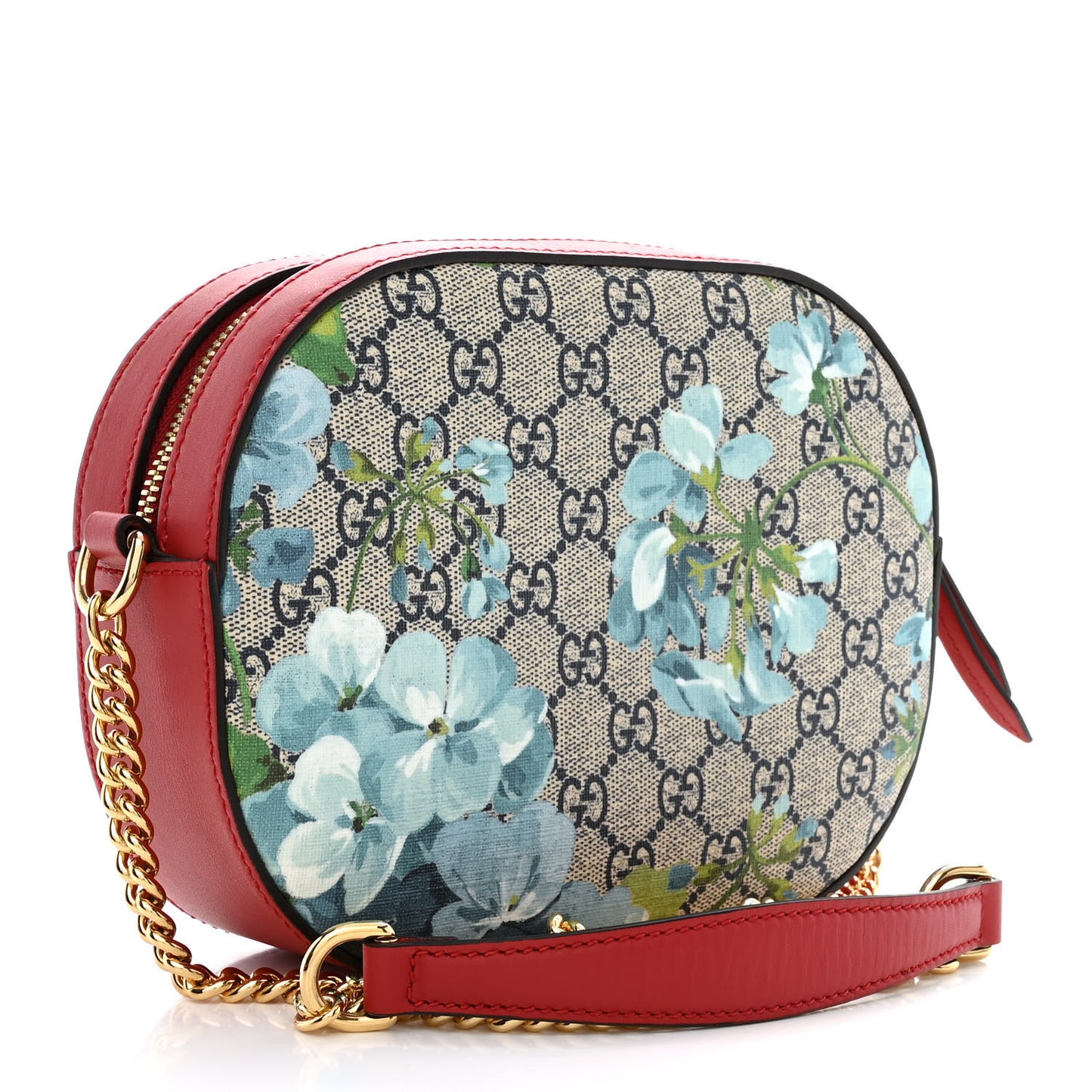 GG Supreme Monogram Blooms Mini Chain Shoulder Bag Beige Blue Navy Hibiscus Red