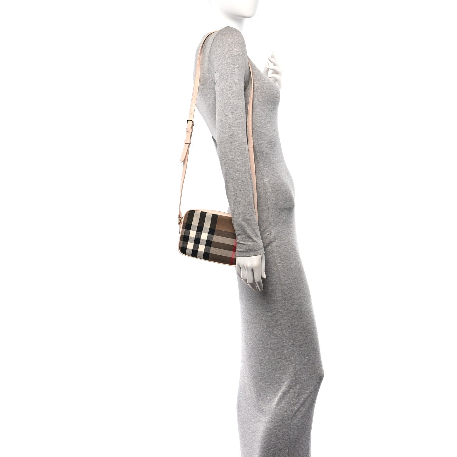 Burberry Calfskin House Check Small Camera Bag Pale Cameo 2 of 9