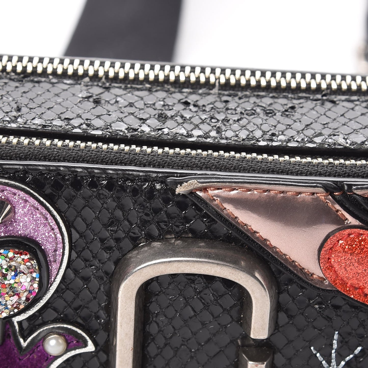 Metallic Sheepskin Python Embossed Snapshot Camera Bag Black