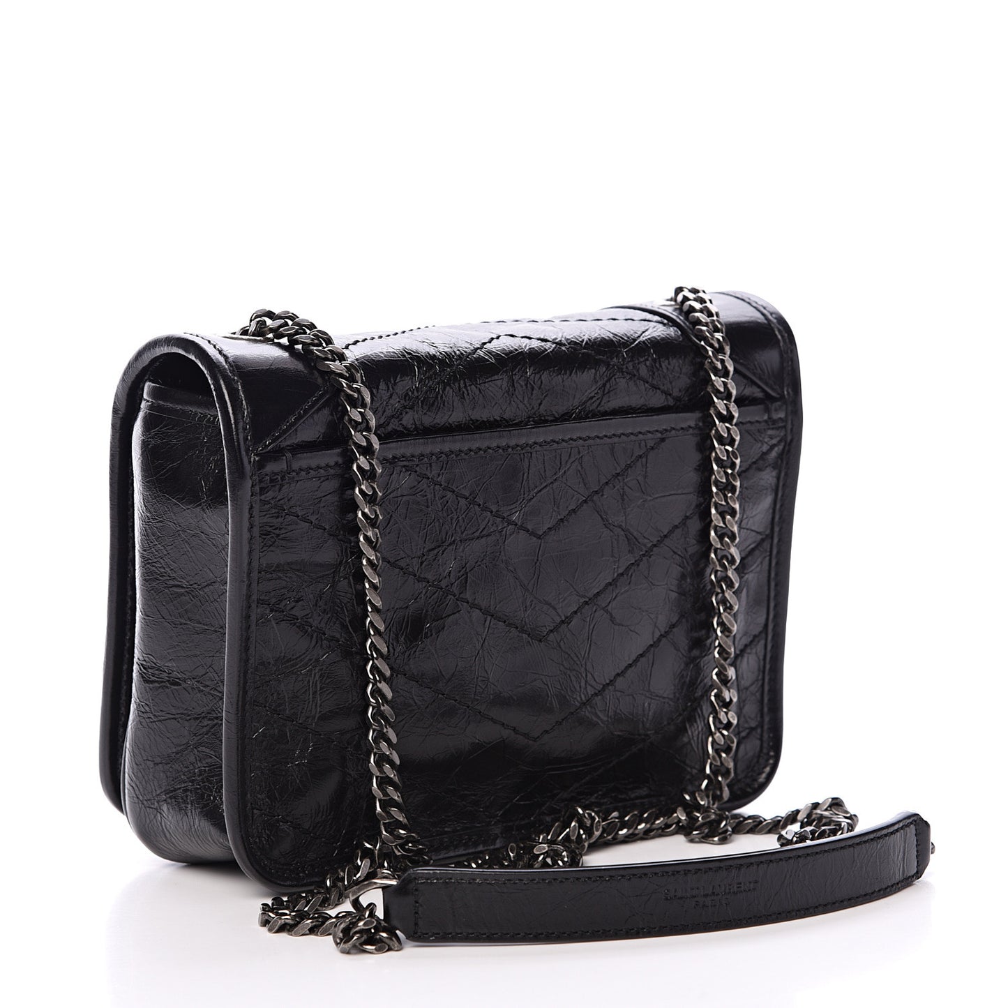 Crinkled Calfskin Matelasse Monogram Niki Chain Wallet Black
