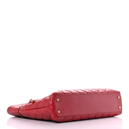 Chanel Aged Calfskin Quilted Drawstring Shopping Tote Red 3 of 10
