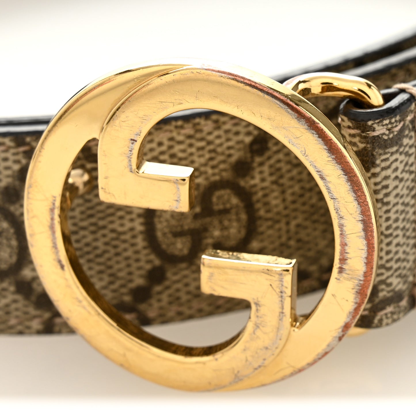 GG Supreme Monogram Textured Dollar Calfskin Blondie 30mm Belt 95 38 Beige Ebony New Acero