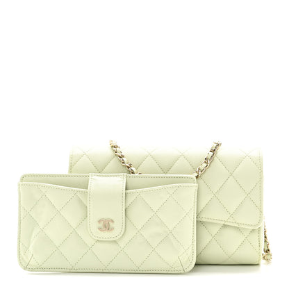 Chanel Caviar Quilted Phone Holder Wallet on Removable Chain Light Green 3 of 12