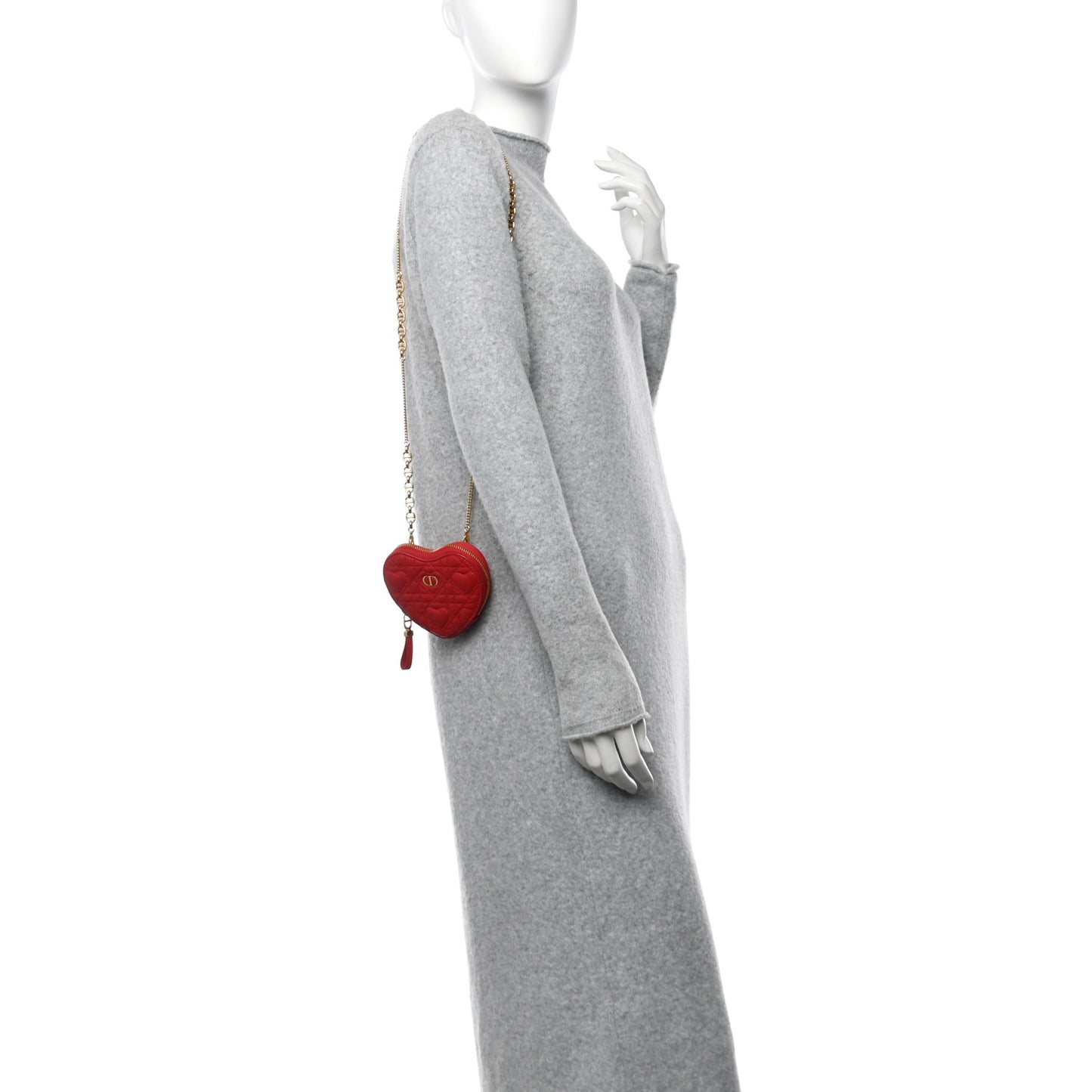 Calfskin Cannage Dioramour Caro Heart Pouch With Chain Bright Red