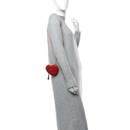 Christian Dior Calfskin Cannage Dioramour Caro Heart Pouch With Chain Bright Red 2 of 11