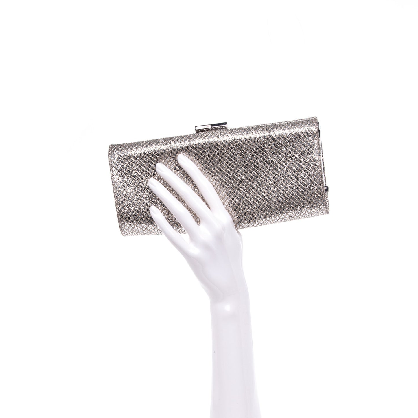 Glitter Fabric Tube Clutch Silver
