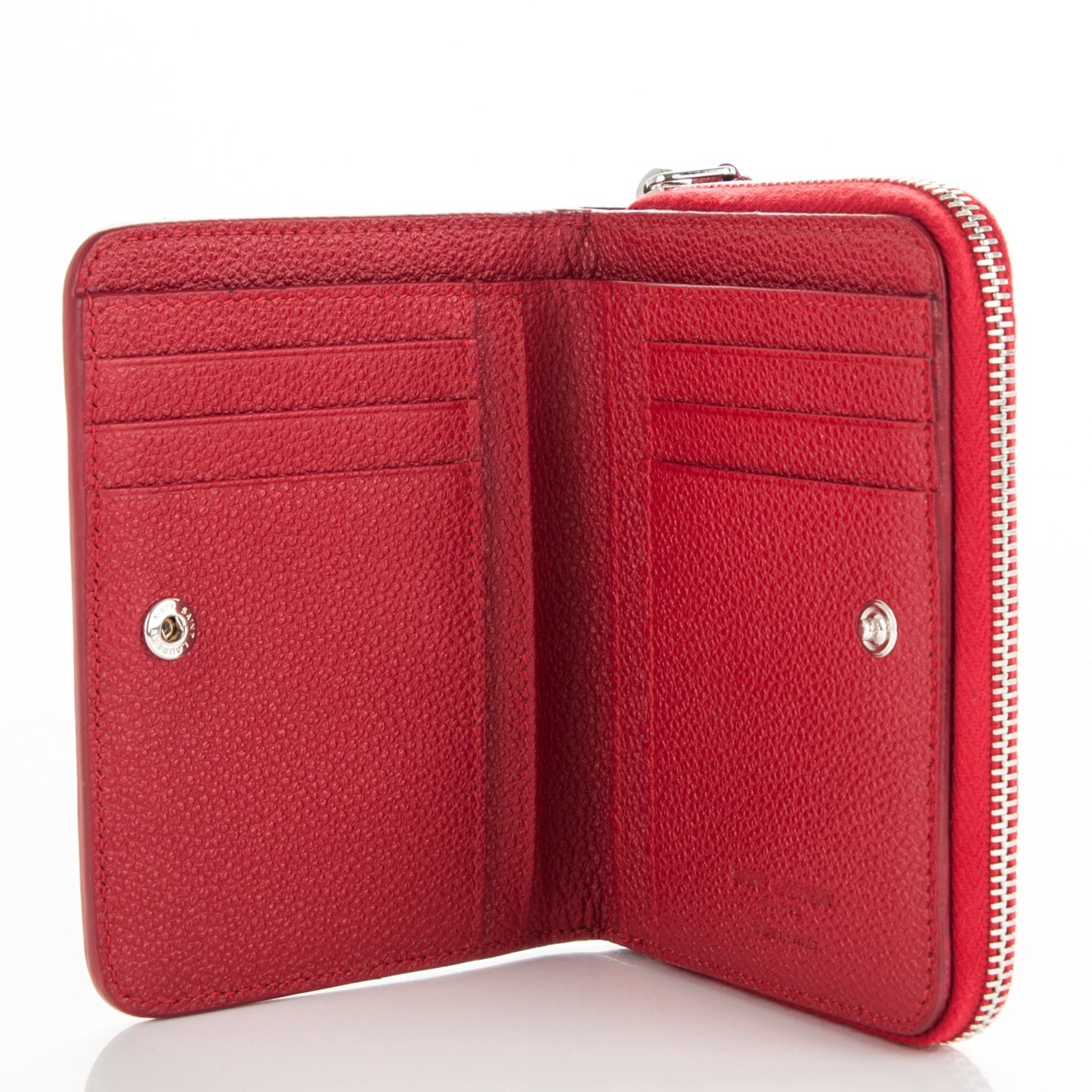 Grained Calfskin Rive Gauche Compact Zip Around Wallet Red