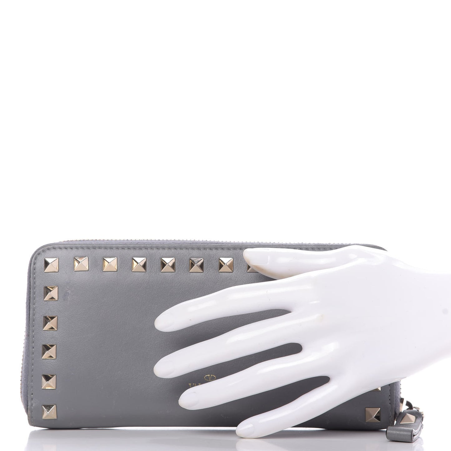 Calfskin Rockstud Zip Around Wallet Grey