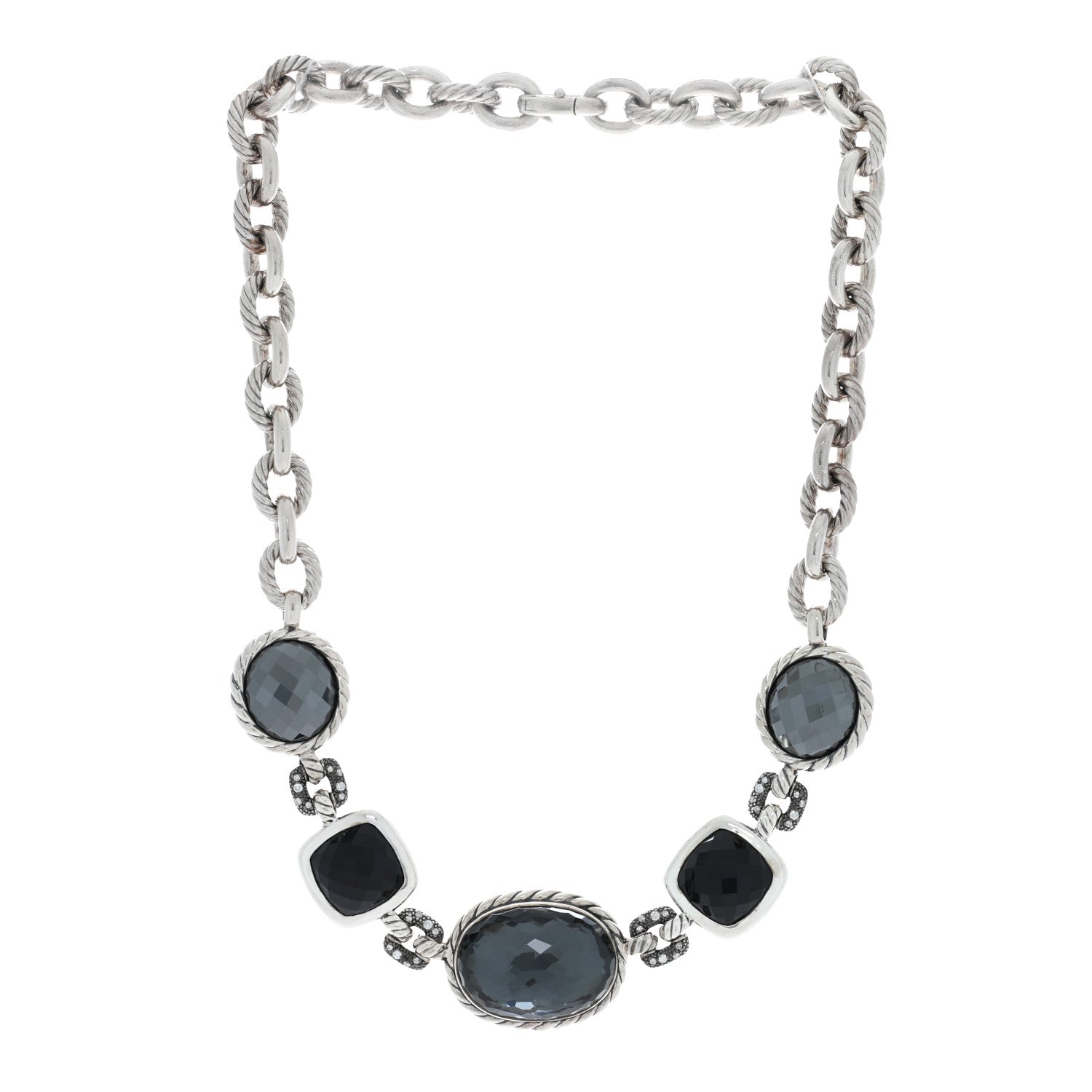 David Yurman Sterling Silver Diamond Black Orchid Black Onyx Hematine Link Necklace 2 of 4