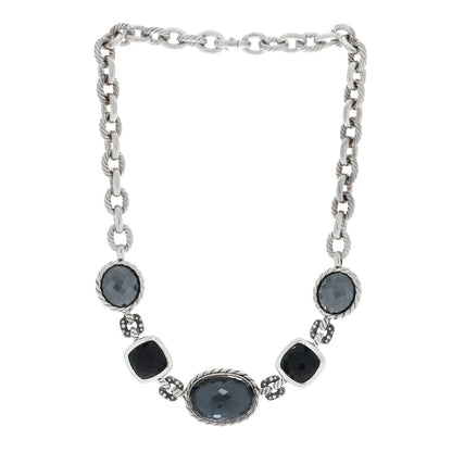 David Yurman Sterling Silver Diamond Black Orchid Black Onyx Hematine Link Necklace 2 of 4