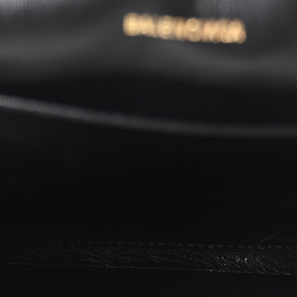 Balenciaga Shiny Calfskin Crocodile Embossed Hourglass Gusset Pouch Black 5 of 9