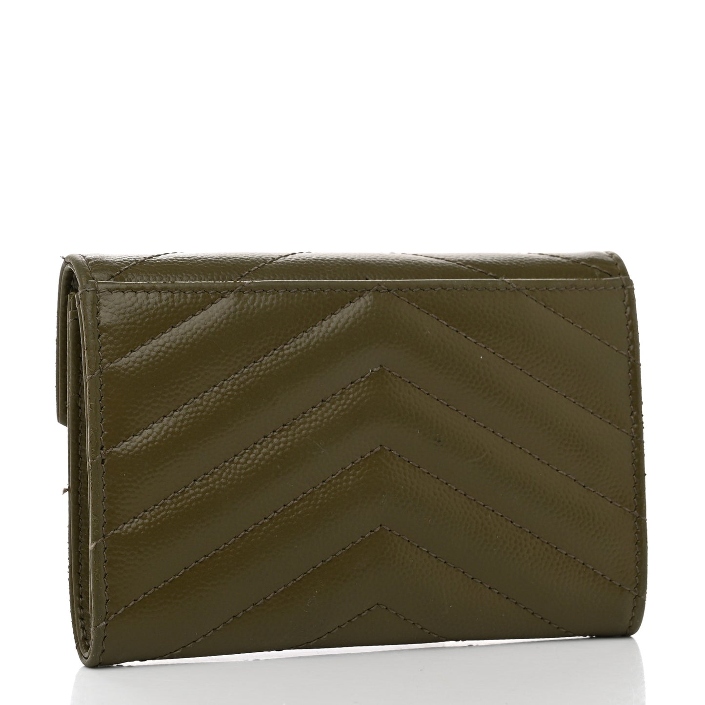 Grain De Poudre Matelasse Chevron Small Monogram Envelope Wallet Vert Kaki