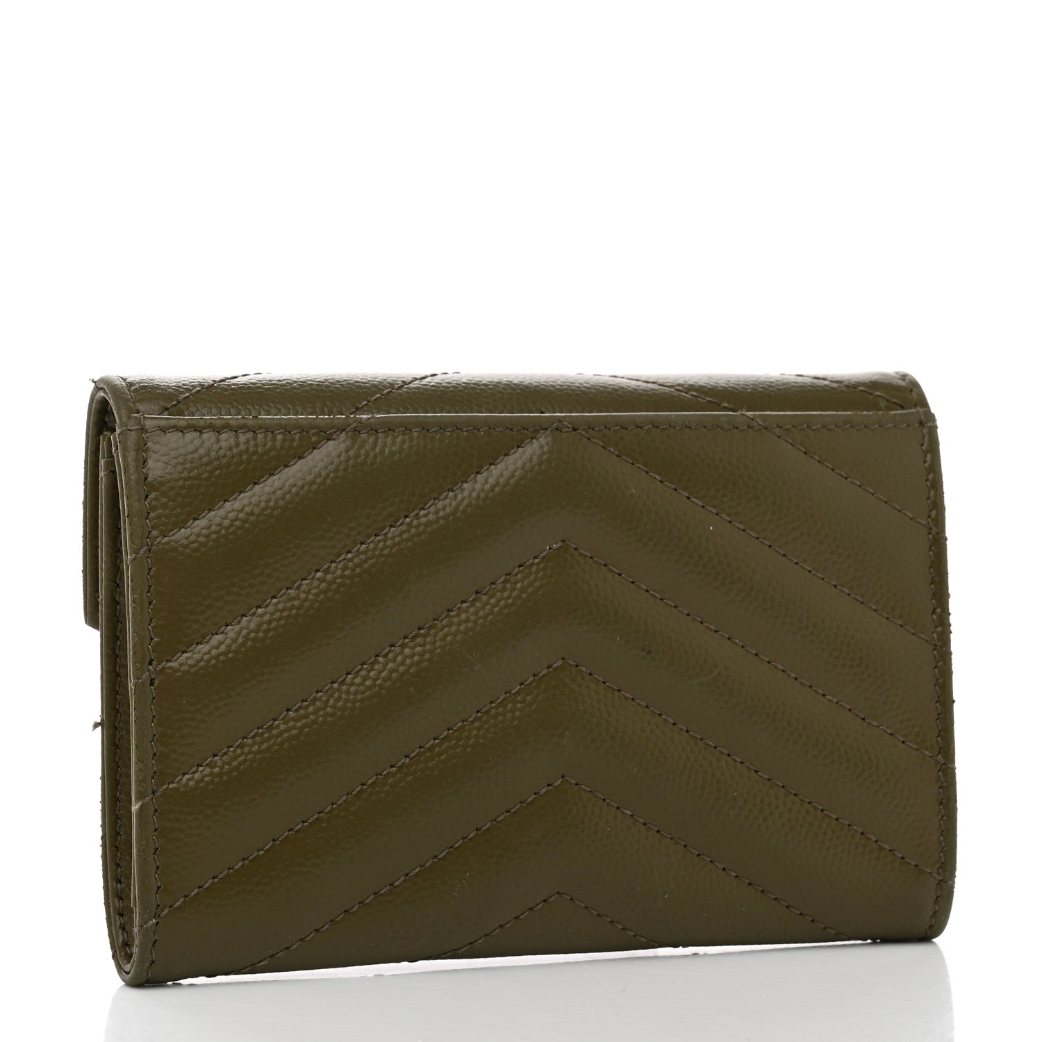 Saint Laurent Grain De Poudre Matelasse Chevron Small Monogram Envelope Wallet Vert Kaki 3 of 8