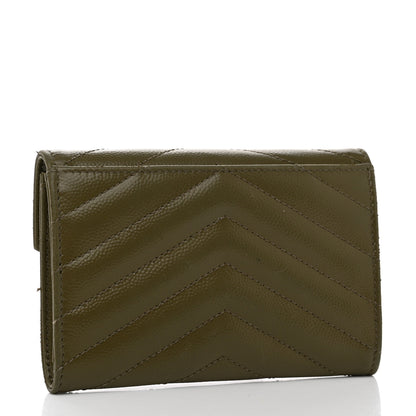 Saint Laurent Grain De Poudre Matelasse Chevron Small Monogram Envelope Wallet Vert Kaki 3 of 8