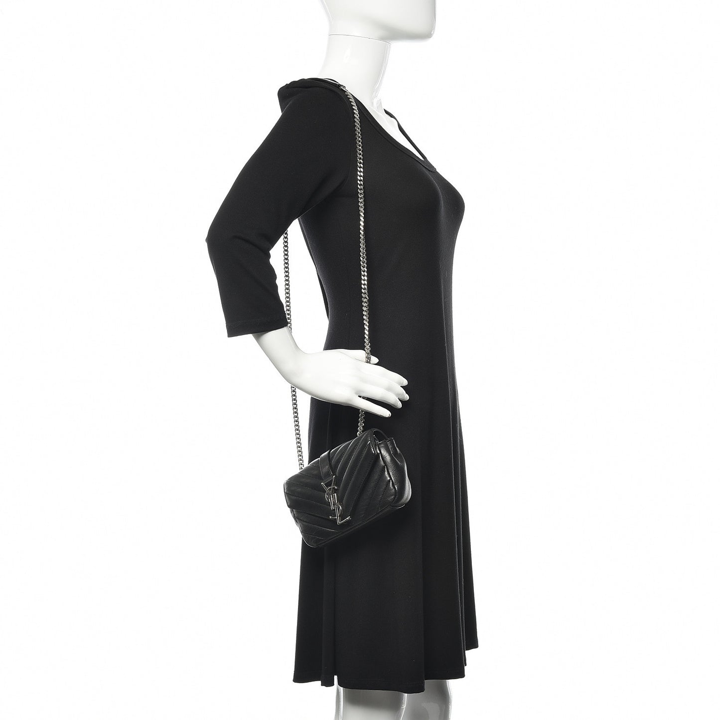 Grained Calfskin Matelasse Chevron Monogram Classic Baby Chain Bag Black