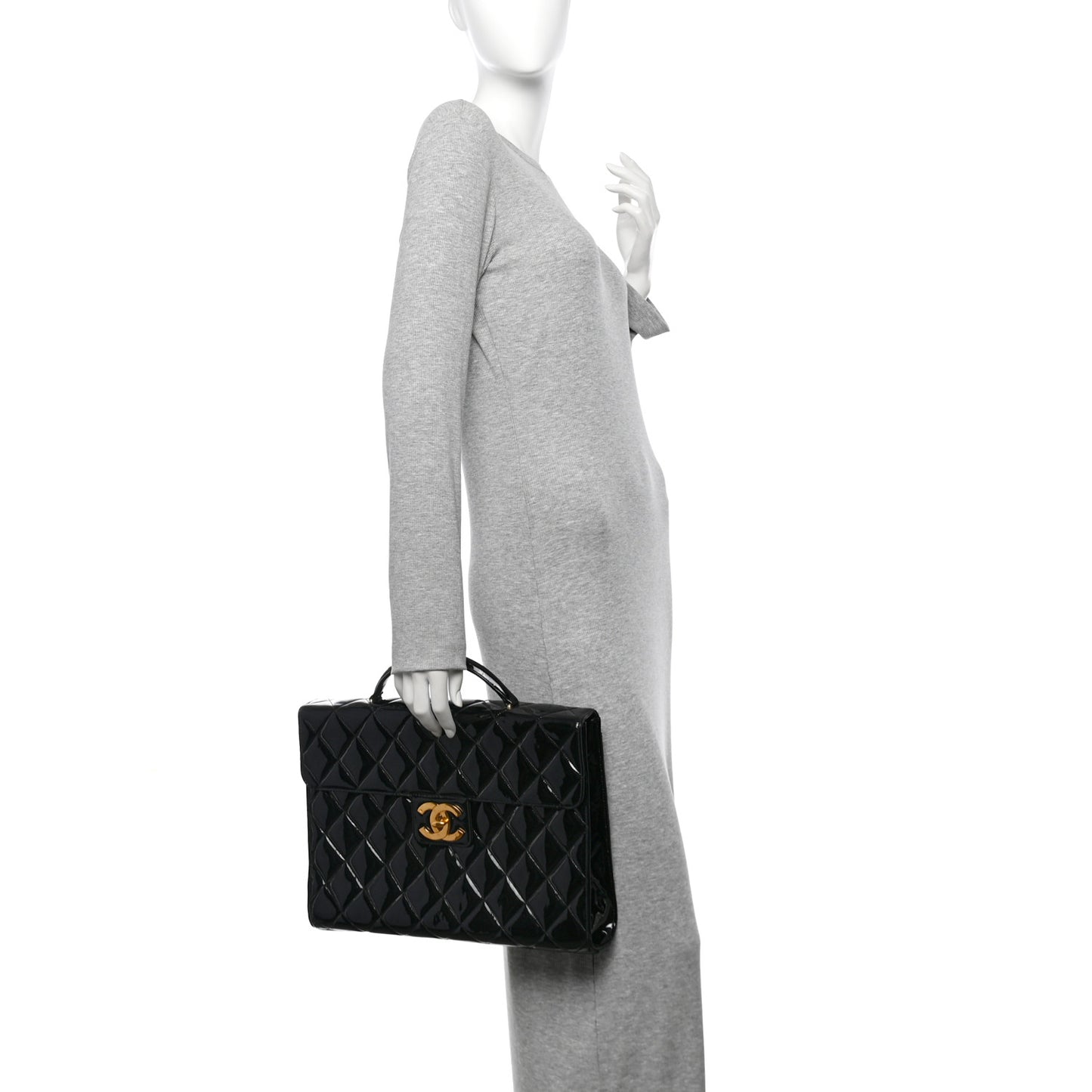 Patent Quilted Briefcase Laptop Bag Black