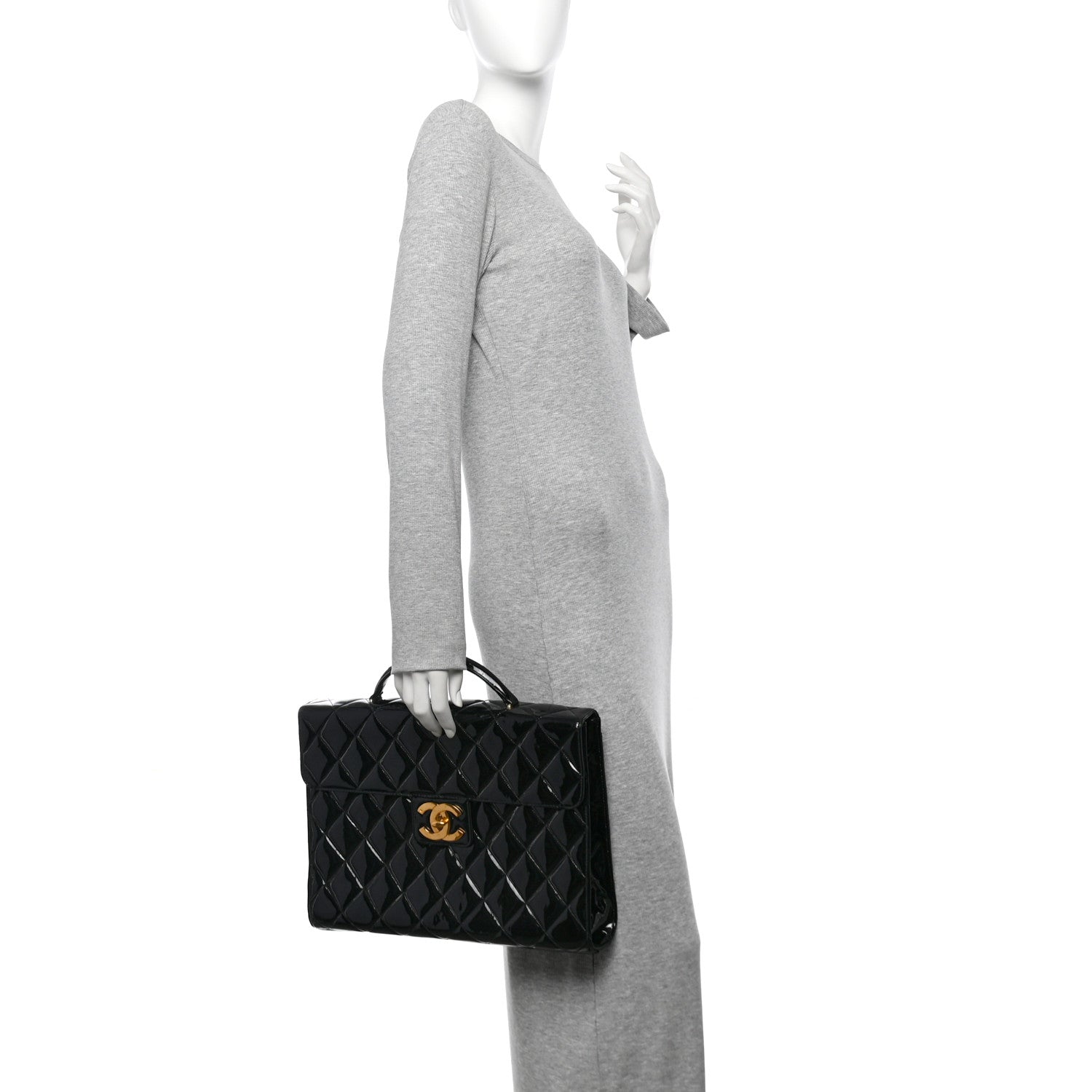 Chanel Patent Quilted Briefcase Laptop Bag Black 2 of 10