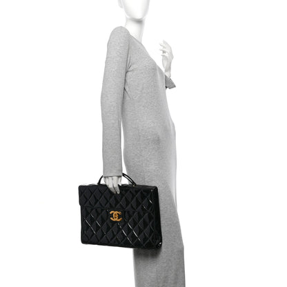 Chanel Patent Quilted Briefcase Laptop Bag Black 2 of 10