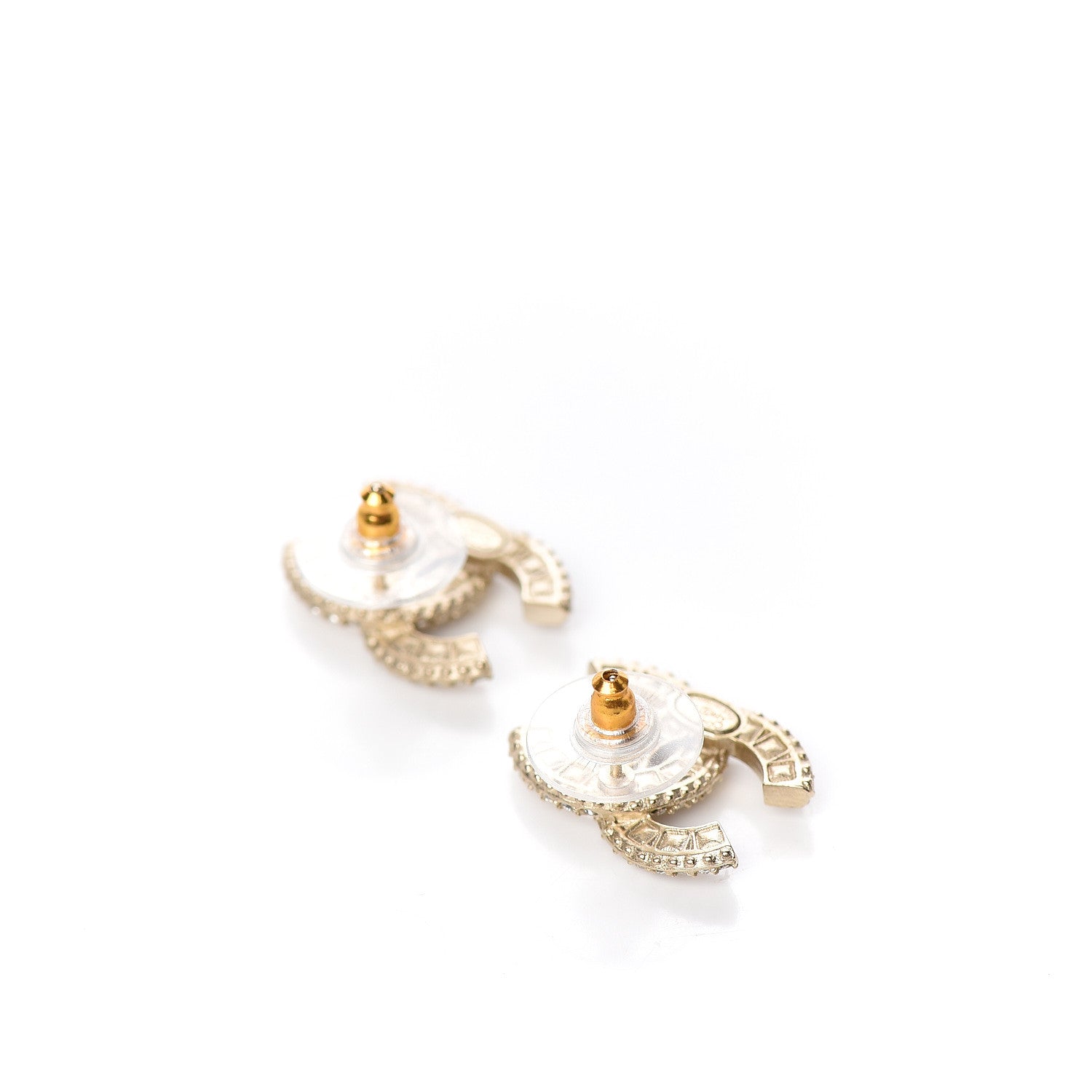 Chanel Crystal Textured CC Earrings Gold 3 of 5