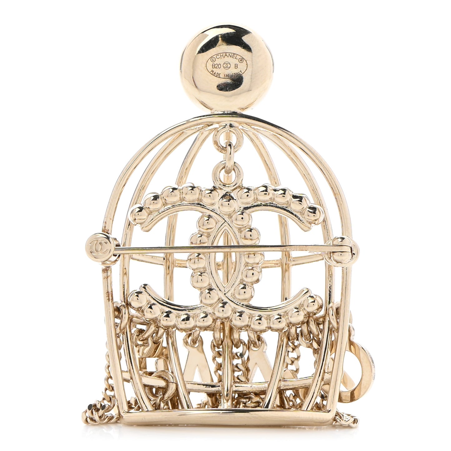 Pearl Crystal Birdcage Pin Brooch Light Gold
