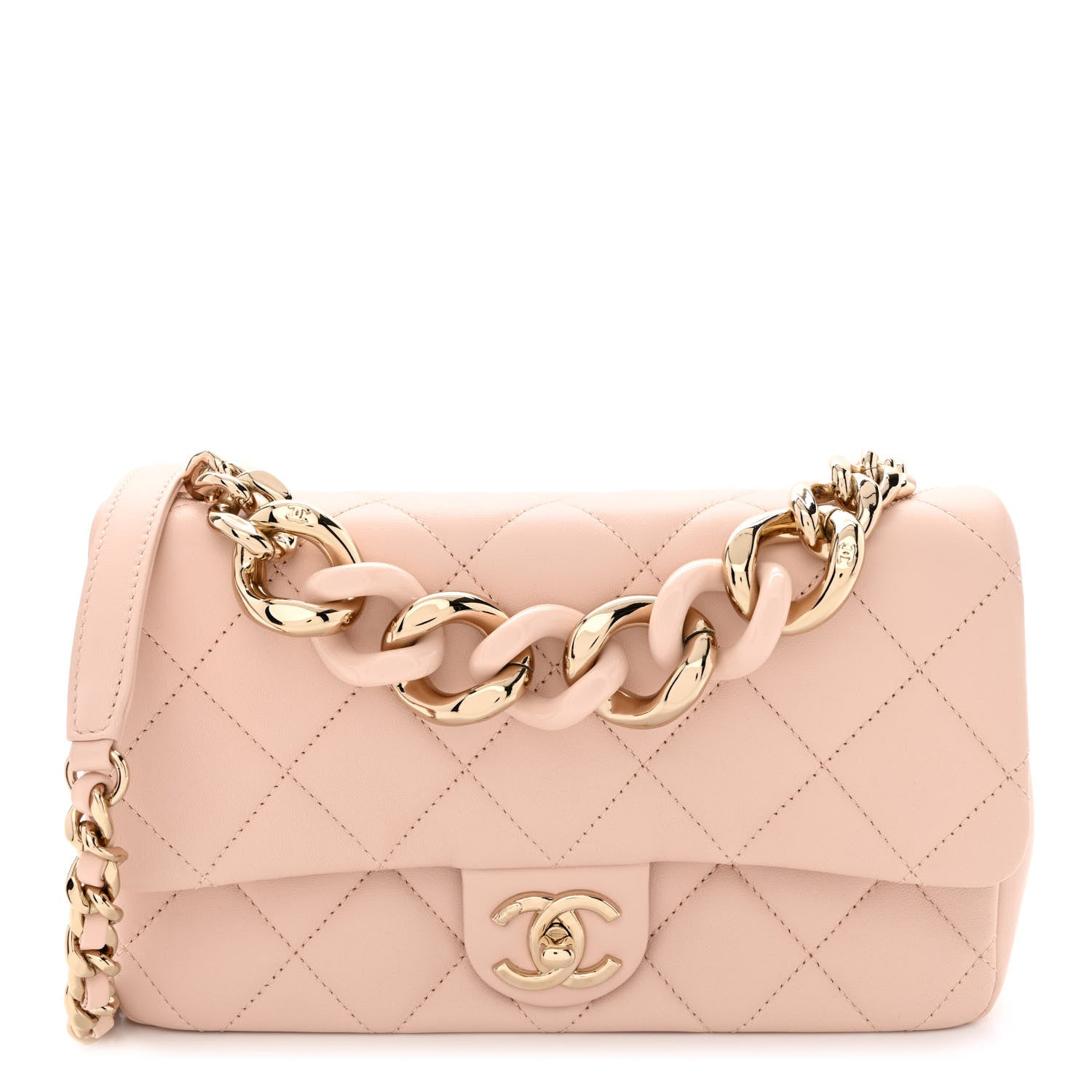 Chanel Lambskin Quilted Resin Bi-Color Chain Flap Bag Light Beige 1 of 11
