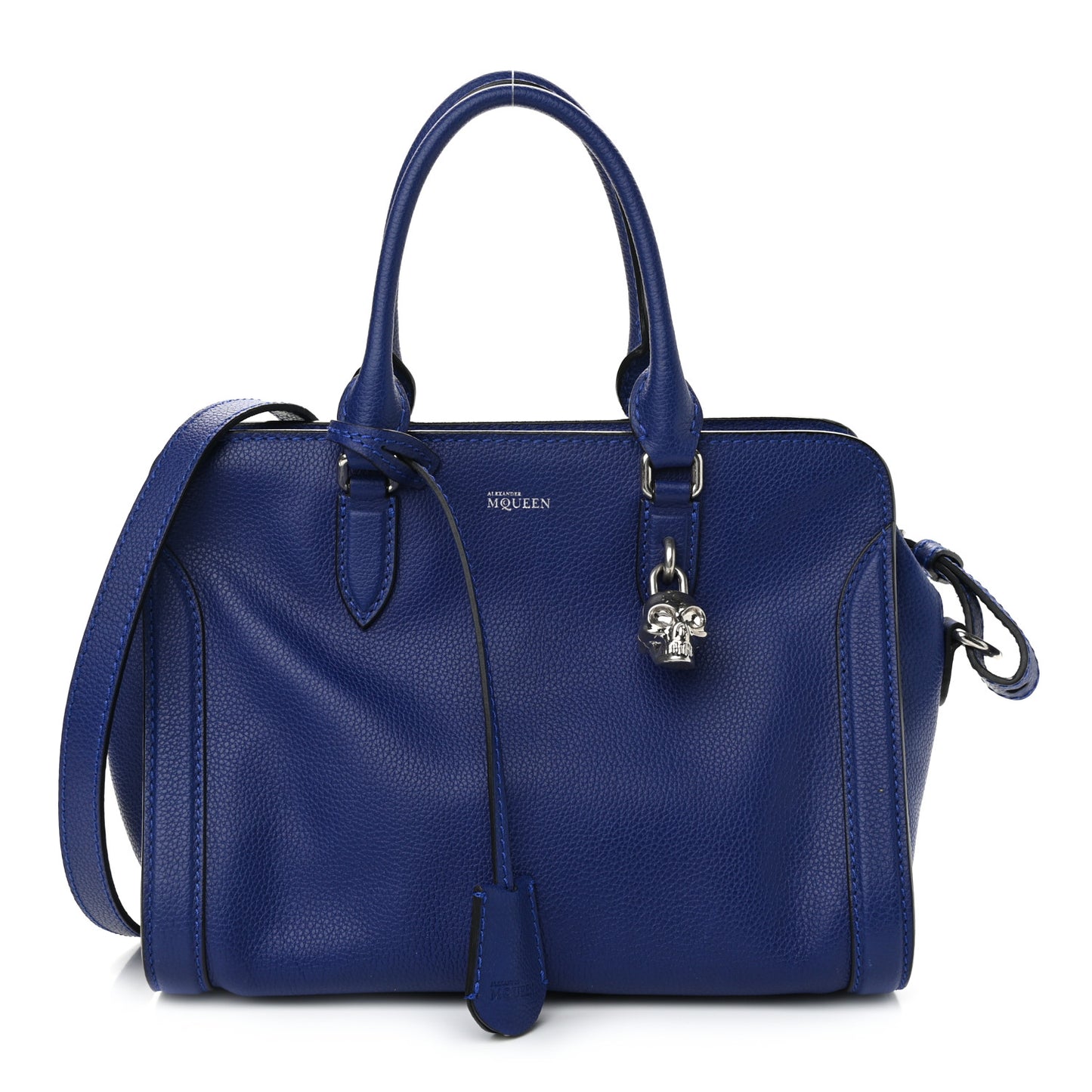 Pebbled Calfskin Small Skull Padlock Zip Around Tote Ultramarine