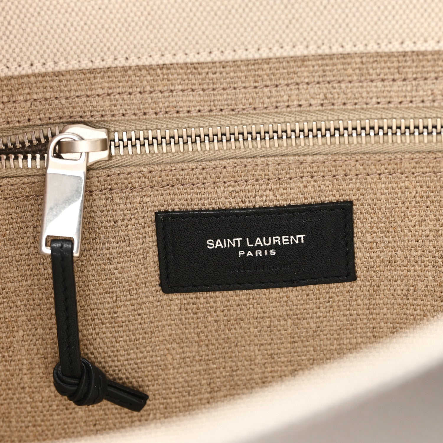 Saint Laurent Linen Calfskin Small Rive Gauche Tote Greggio Natural 5 of 10