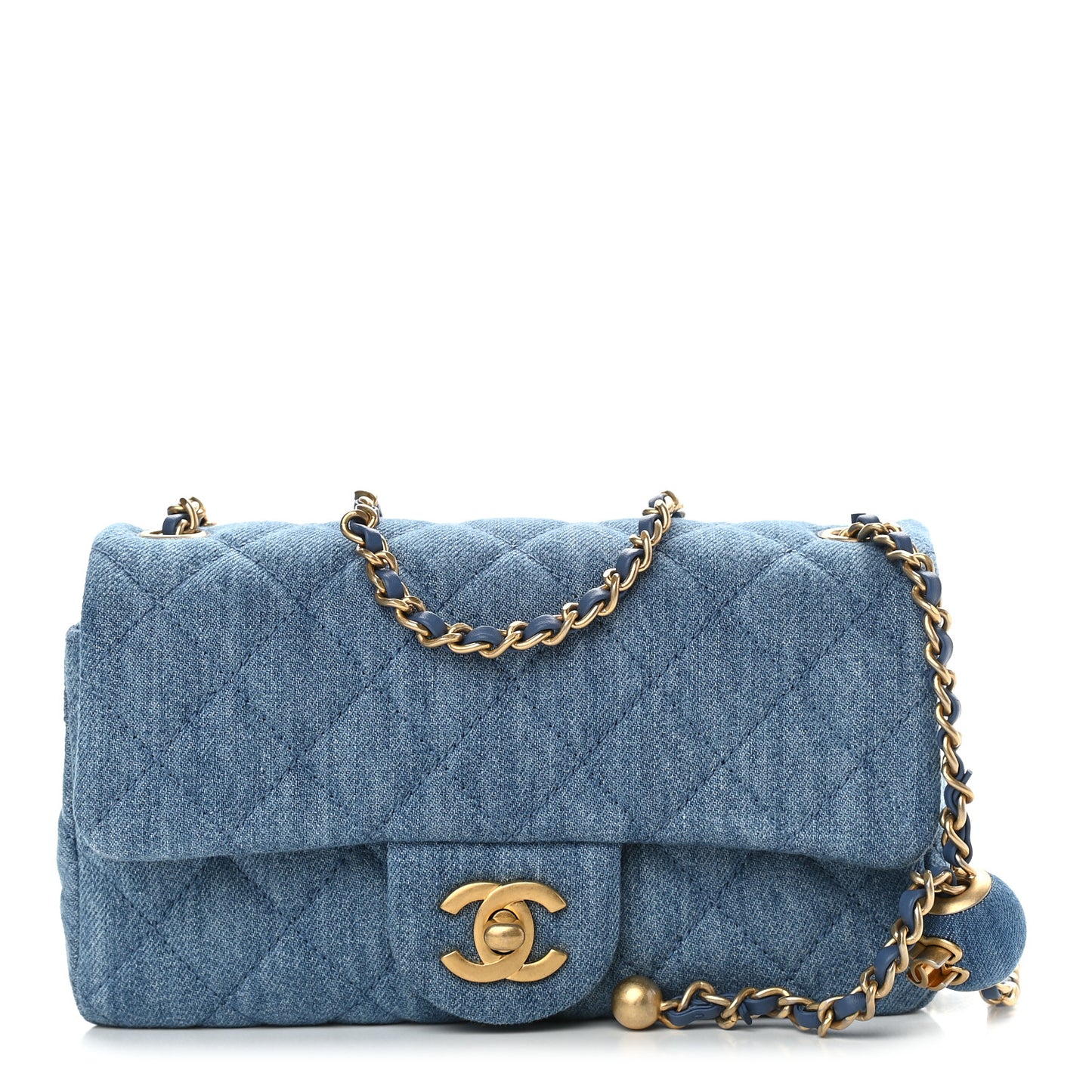 Denim Quilted Mini Pearl Crush Rectangular Flap Blue