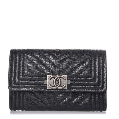 Chanel Caviar Chevron Quilted Boy Card Holder Wallet Black 1 of 9