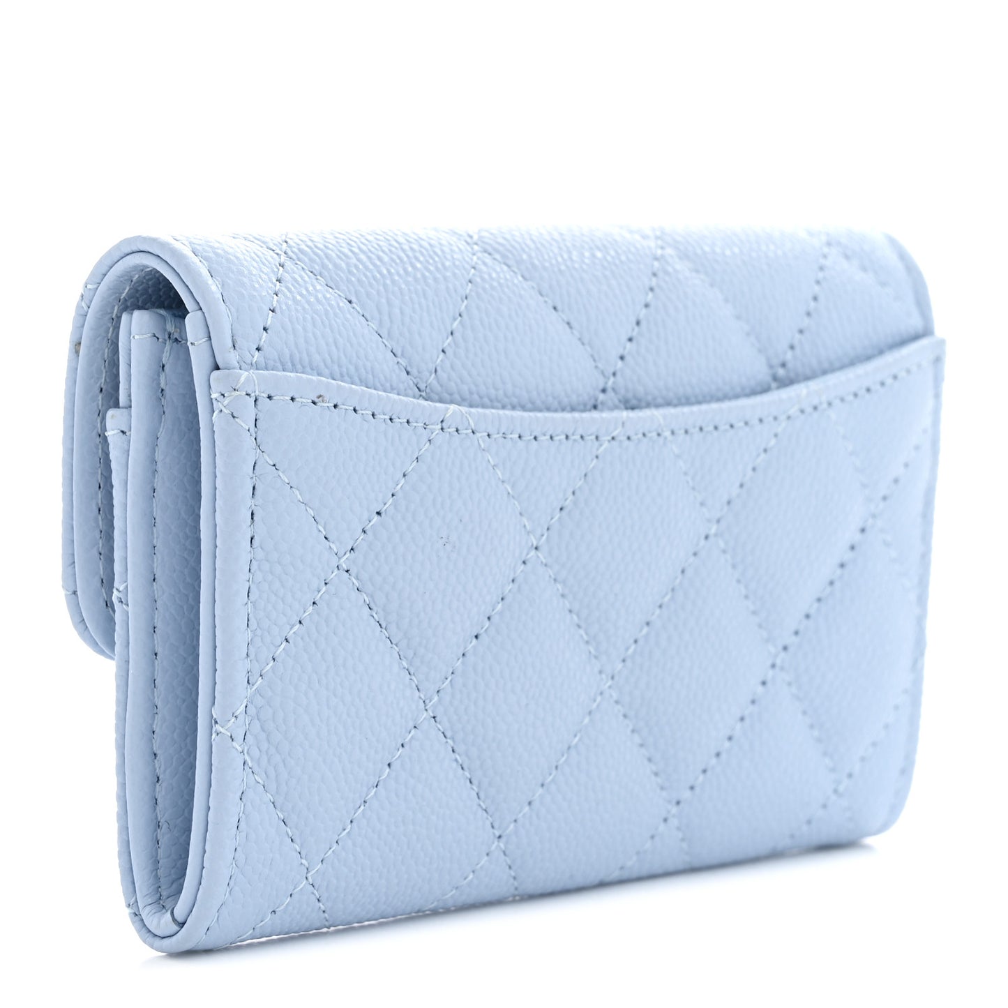 Caviar Quilted Flap Card Holder Wallet Light Blue