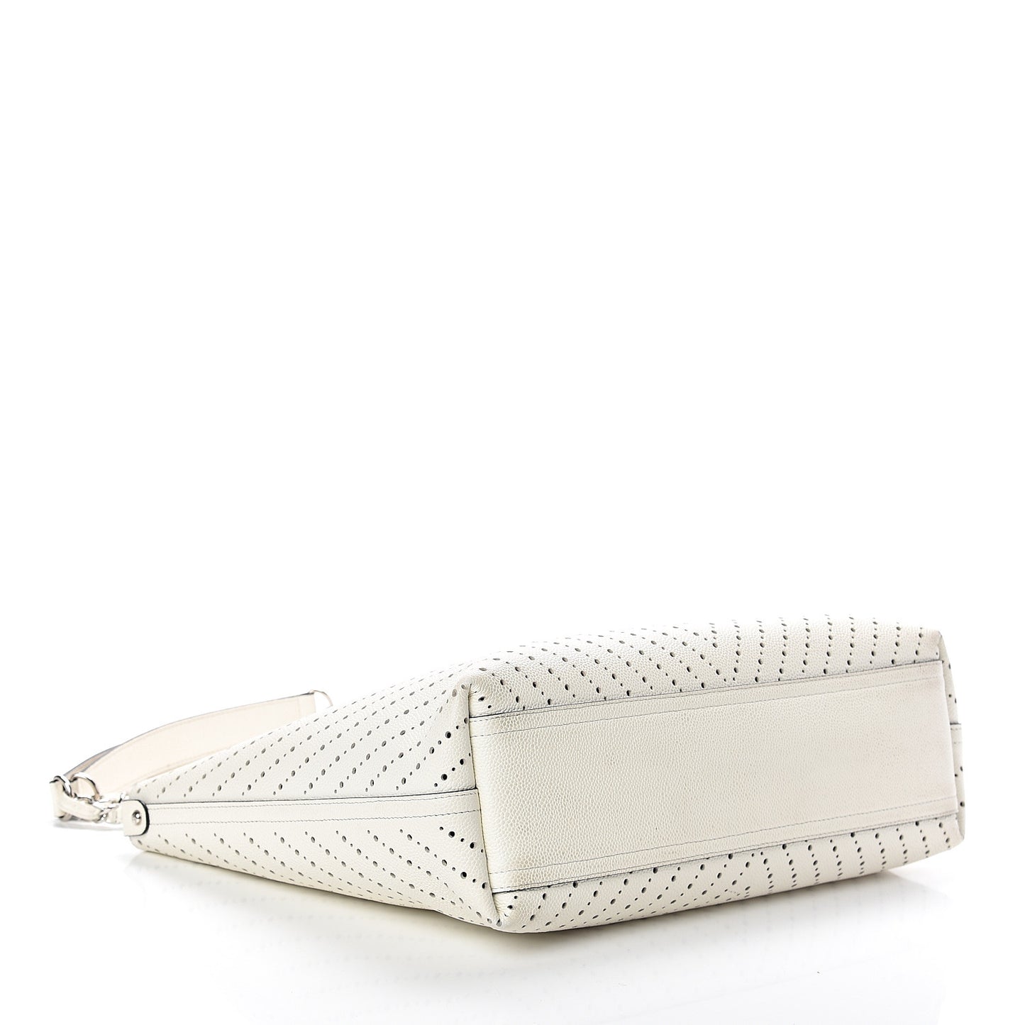 Perforated Grained Calfskin Shopping Tote White