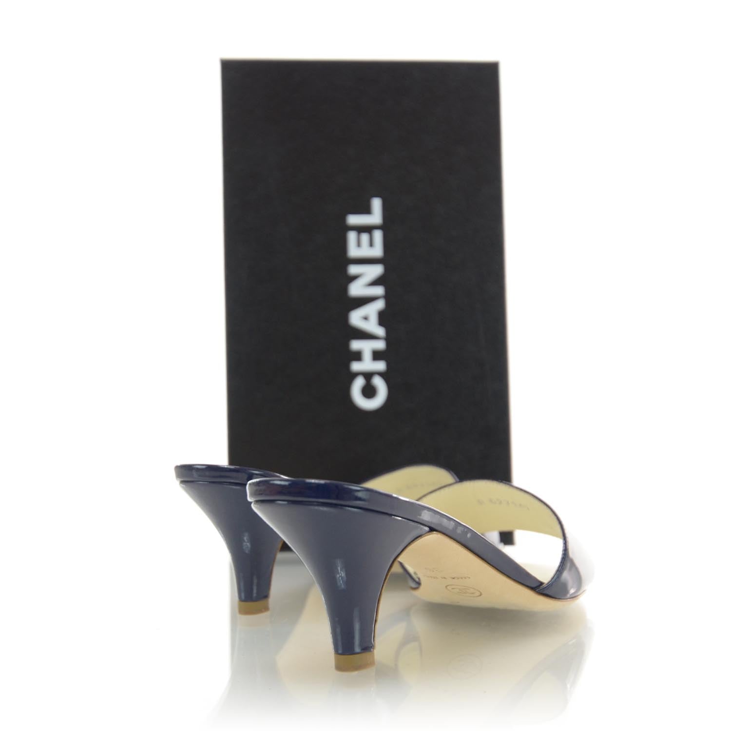 Chanel Patent Leather CC Mules 36 Navy 3 of 7