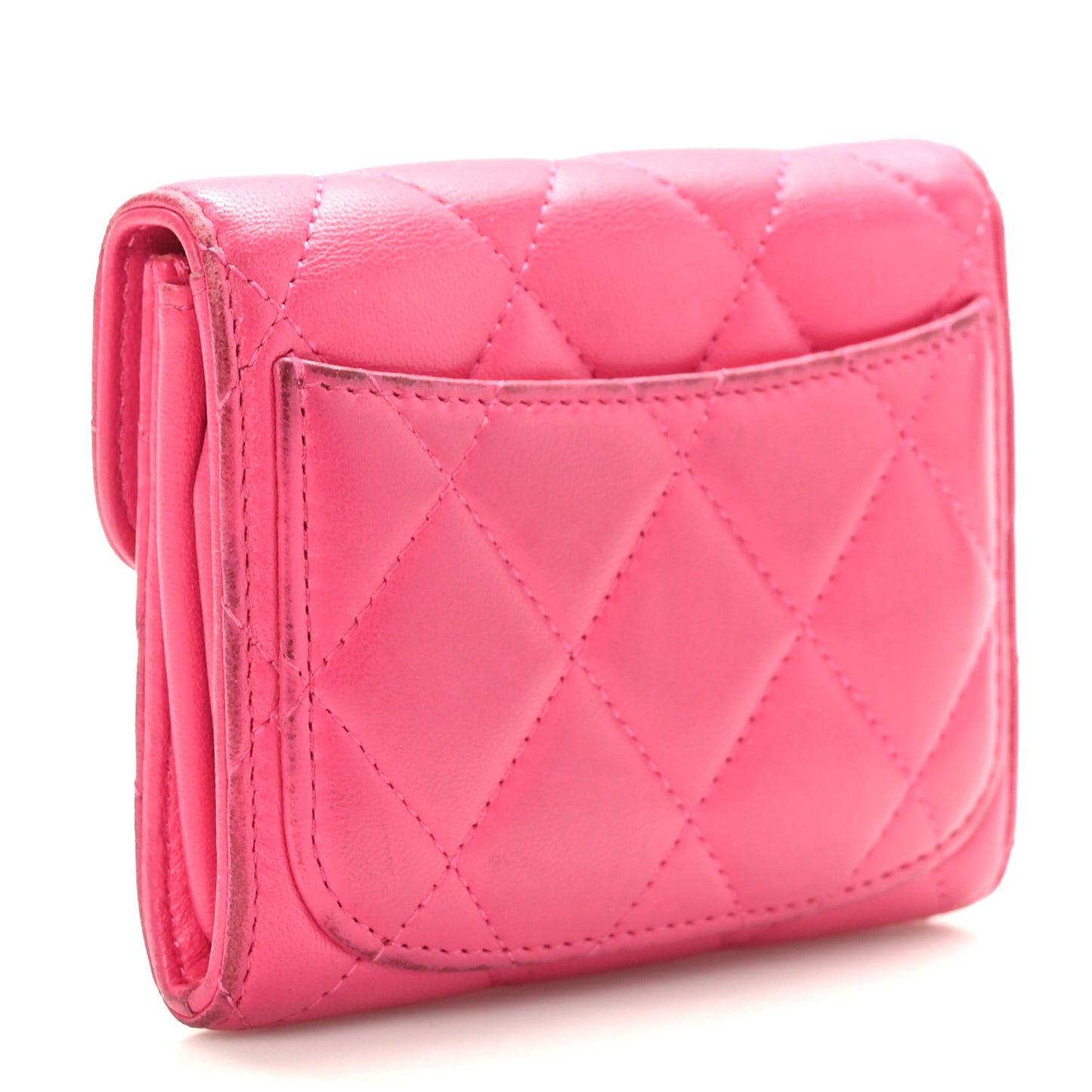 Lambskin Quilted Flap Card Holder Wallet Pink