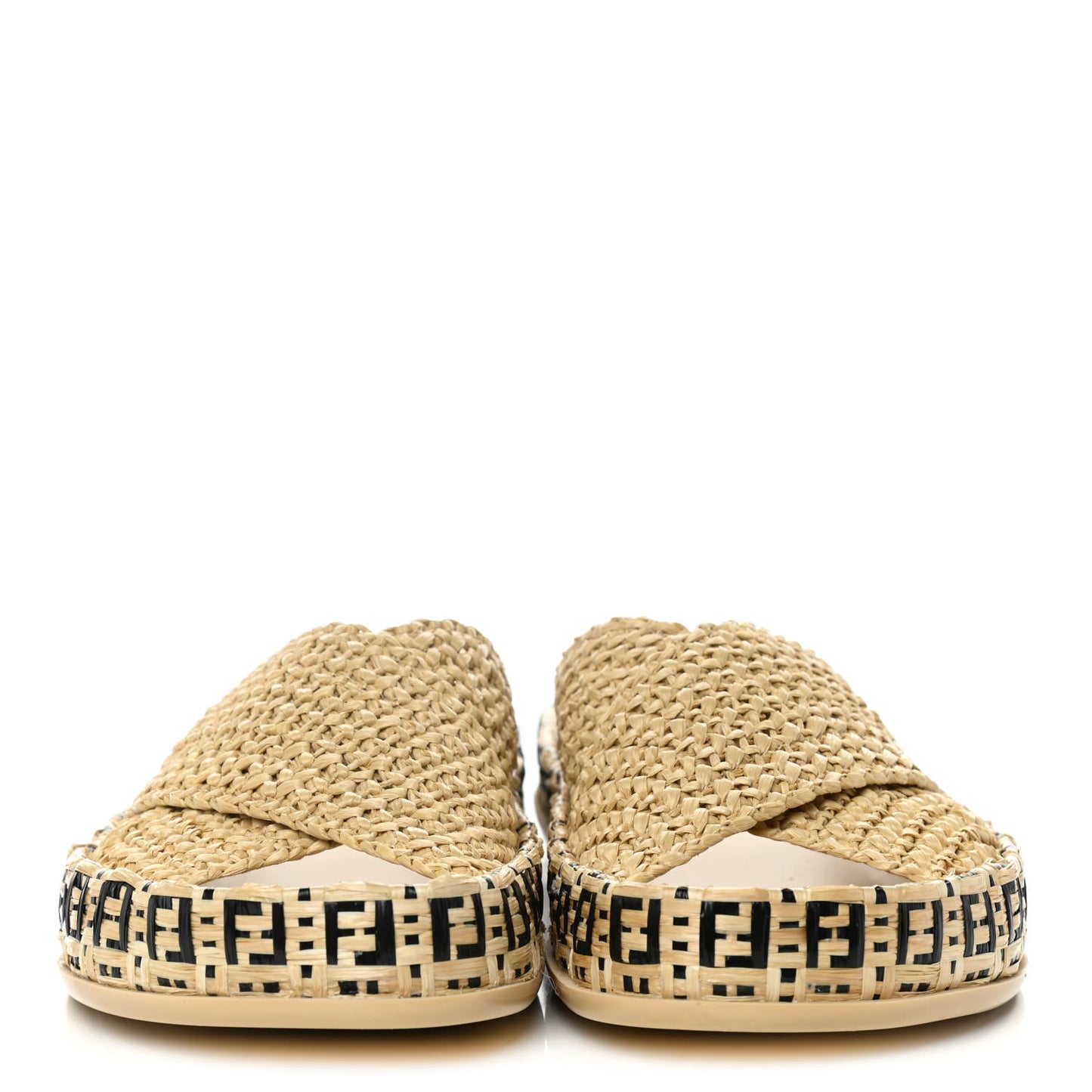 Raffia FF Woven Reflections Crisscross Slide Sandals 37.5 Naturale Black