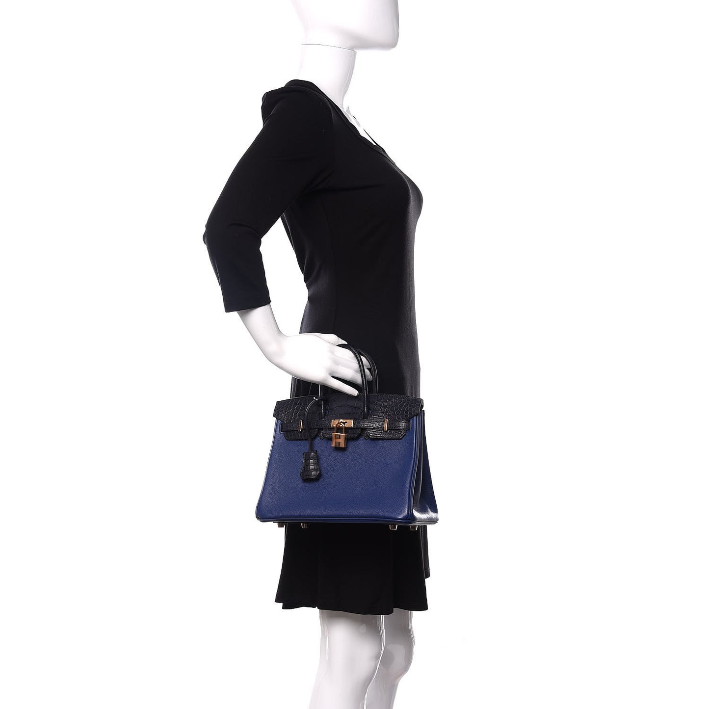 Taurillon Novillo Matte Alligator Birkin Touch 25 Bleu Saphir Marine