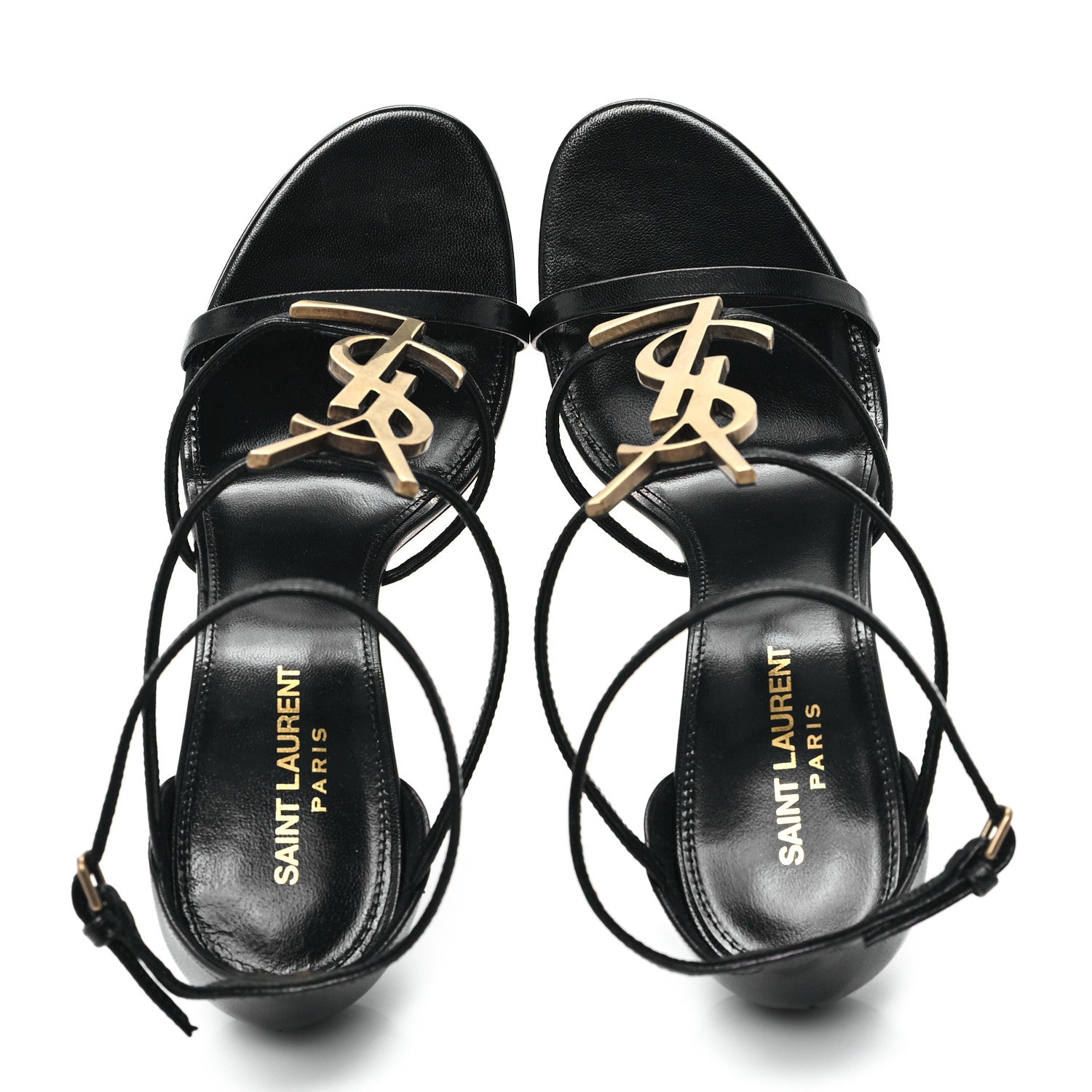 Saint Laurent Calfskin Cassandra 100 Ankle Strap Sandals 39 Black 2 of 10
