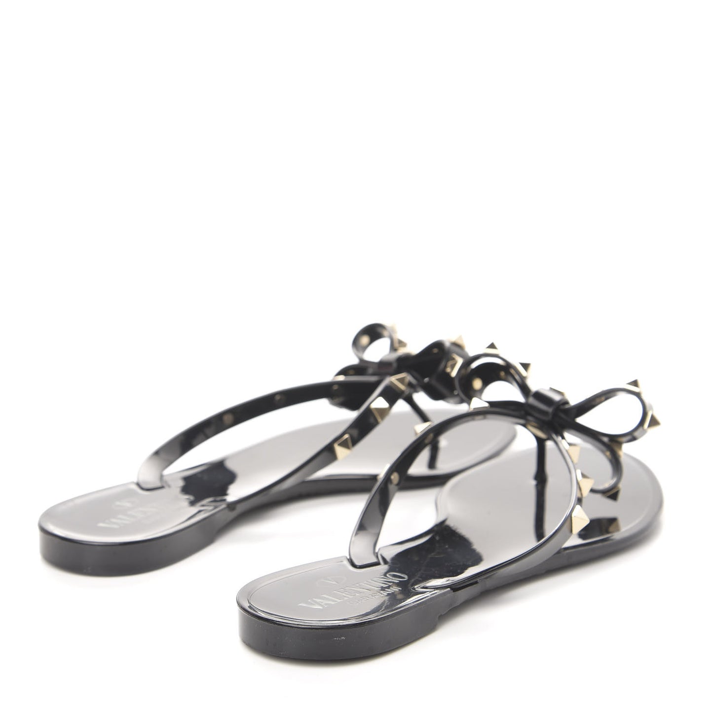 PVC Jelly Rockstud Bow Thong Sandals 38 Black