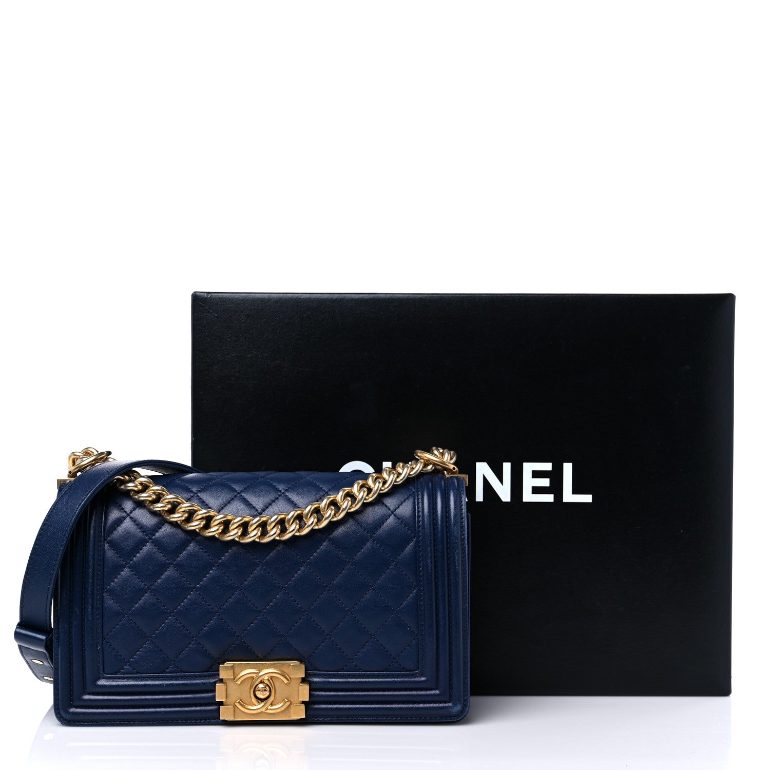 Chanel Lambskin Quilted Medium Boy Flap Dark Navy 18 of 18